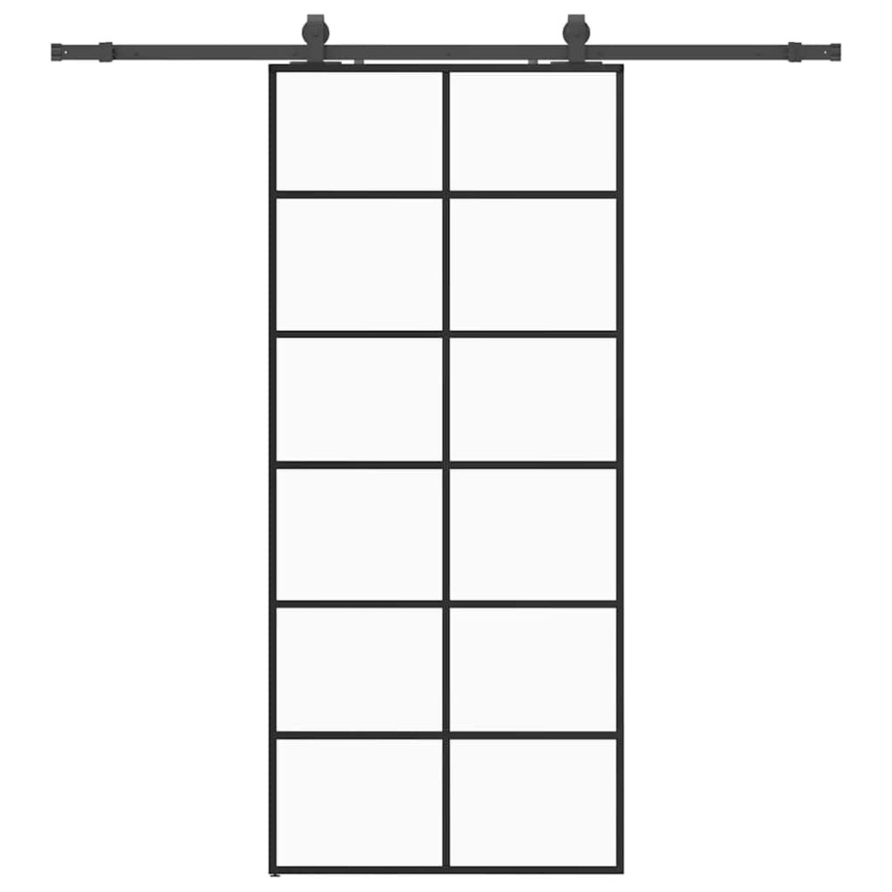 Produktbild för Skjutdörr med beslag svart 90x205 cm ESG-glas