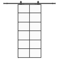 Produktbild för Skjutdörr med beslag svart 90x205 cm ESG-glas