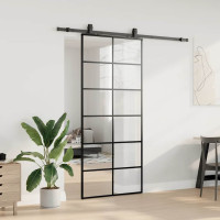 Produktbild för Skjutdörr med beslag svart 90x205 cm ESG-glas