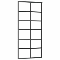 Produktbild för Skjutdörr med beslag svart 90x205 cm ESG-glas