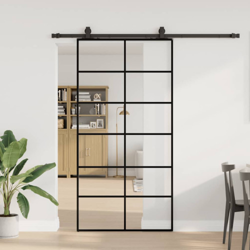 vidaXL Skjutdörr med beslag svart 102x205 cm ESG-glas