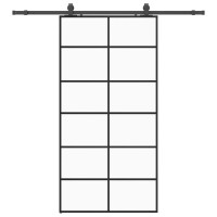 Produktbild för Skjutdörr med beslag svart 102x205 cm ESG-glas