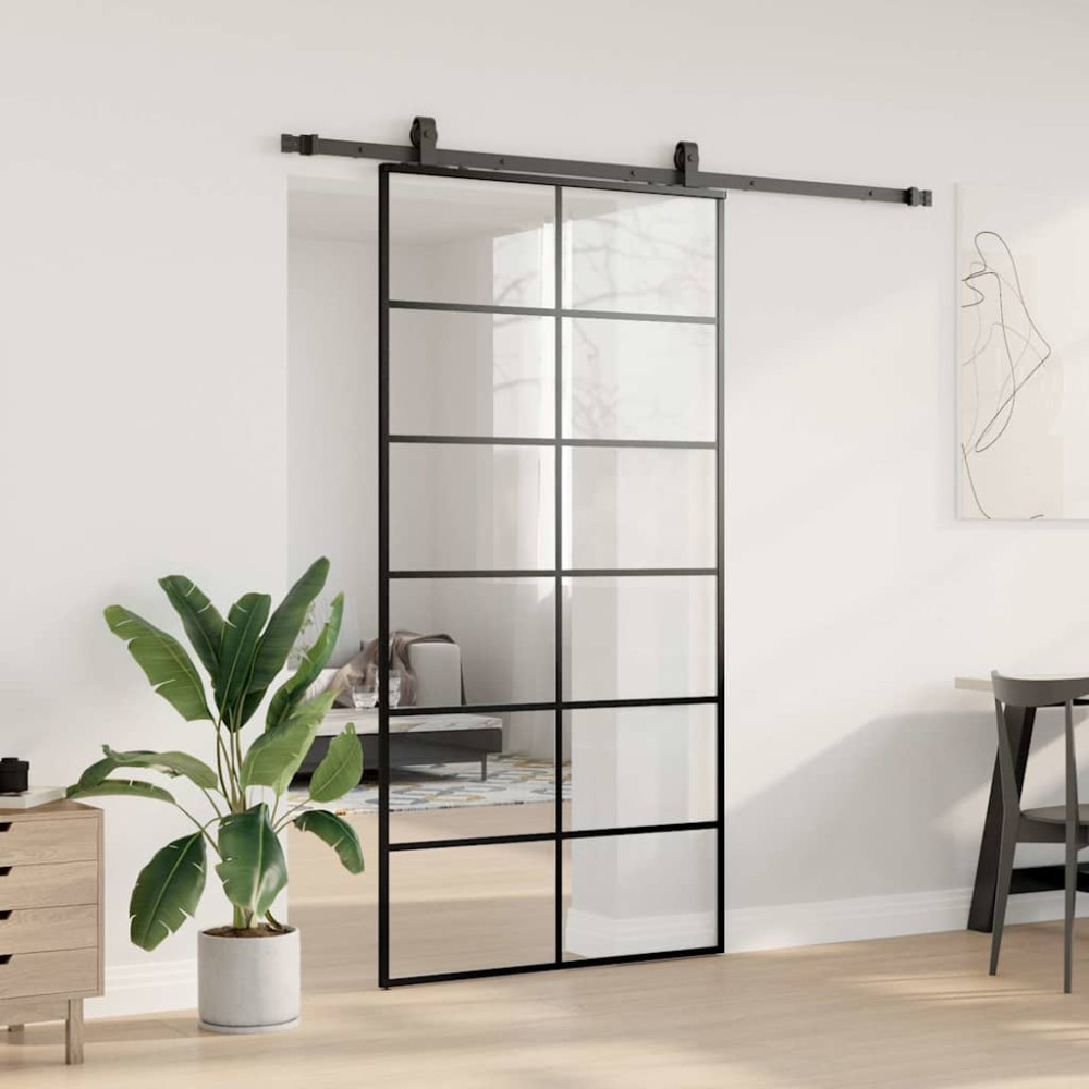 Produktbild för Skjutdörr med beslag svart 102x205 cm ESG-glas