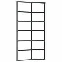 Produktbild för Skjutdörr med beslag svart 102x205 cm ESG-glas