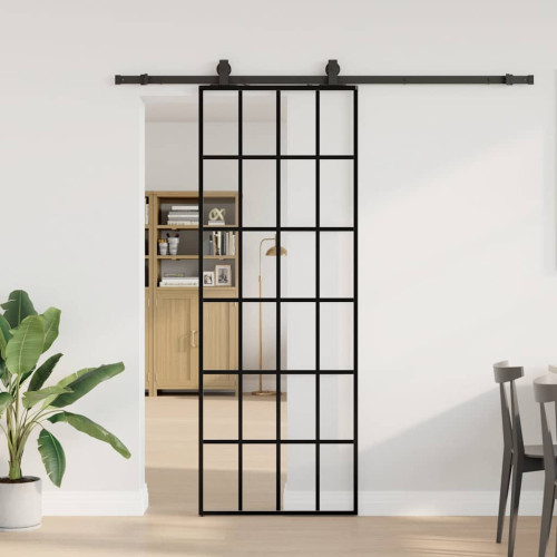 vidaXL Skjutdörr med beslag svart 76x205 cm ESG-glas