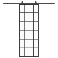 Produktbild för Skjutdörr med beslag svart 76x205 cm ESG-glas