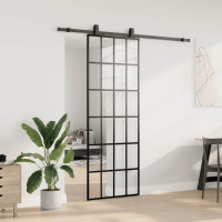 Produktbild för Skjutdörr med beslag svart 76x205 cm ESG-glas