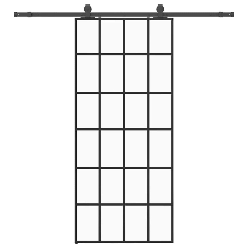 Produktbild för Skjutdörr med beslag svart 90x205 cm ESG-glas