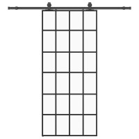 Produktbild för Skjutdörr med beslag svart 90x205 cm ESG-glas