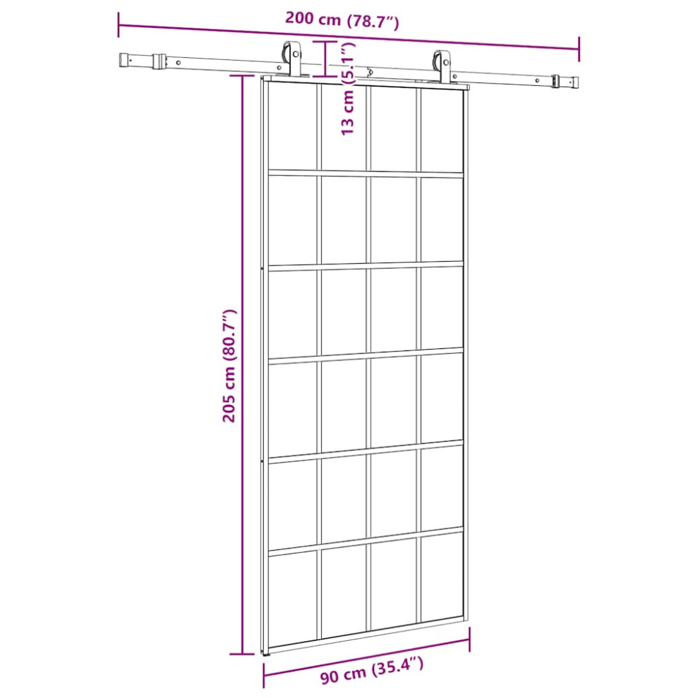 Produktbild för Skjutdörr med beslag svart 90x205 cm ESG-glas