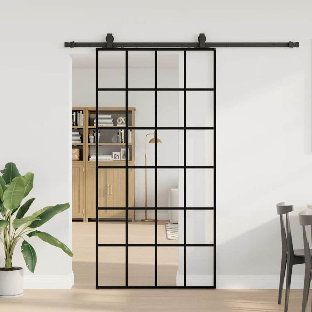 Produktbild för Skjutdörr med beslag svart 102x205 cm ESG-glas
