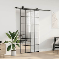 Produktbild för Skjutdörr med beslag svart 102x205 cm ESG-glas