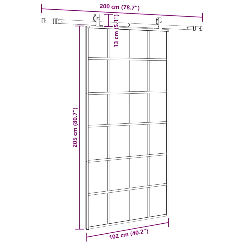 Produktbild för Skjutdörr med beslag svart 102x205 cm ESG-glas