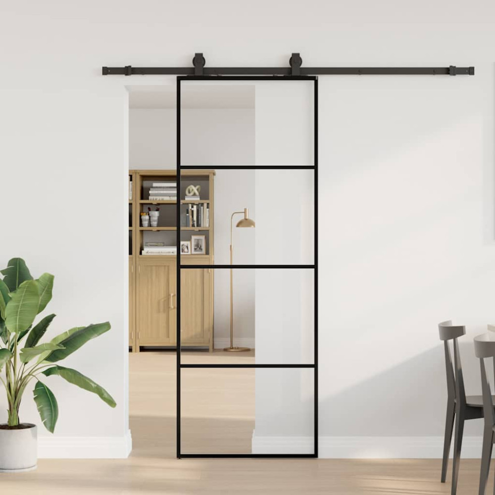 Produktbild för Skjutdörr med beslag svart 76x205 cm ESG-glas