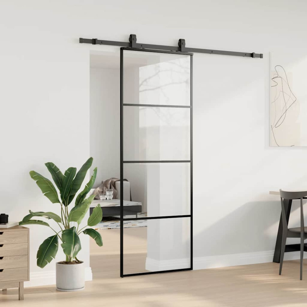Produktbild för Skjutdörr med beslag svart 76x205 cm ESG-glas