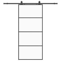 Produktbild för Skjutdörr med beslag svart 90x205 cm ESG-glas