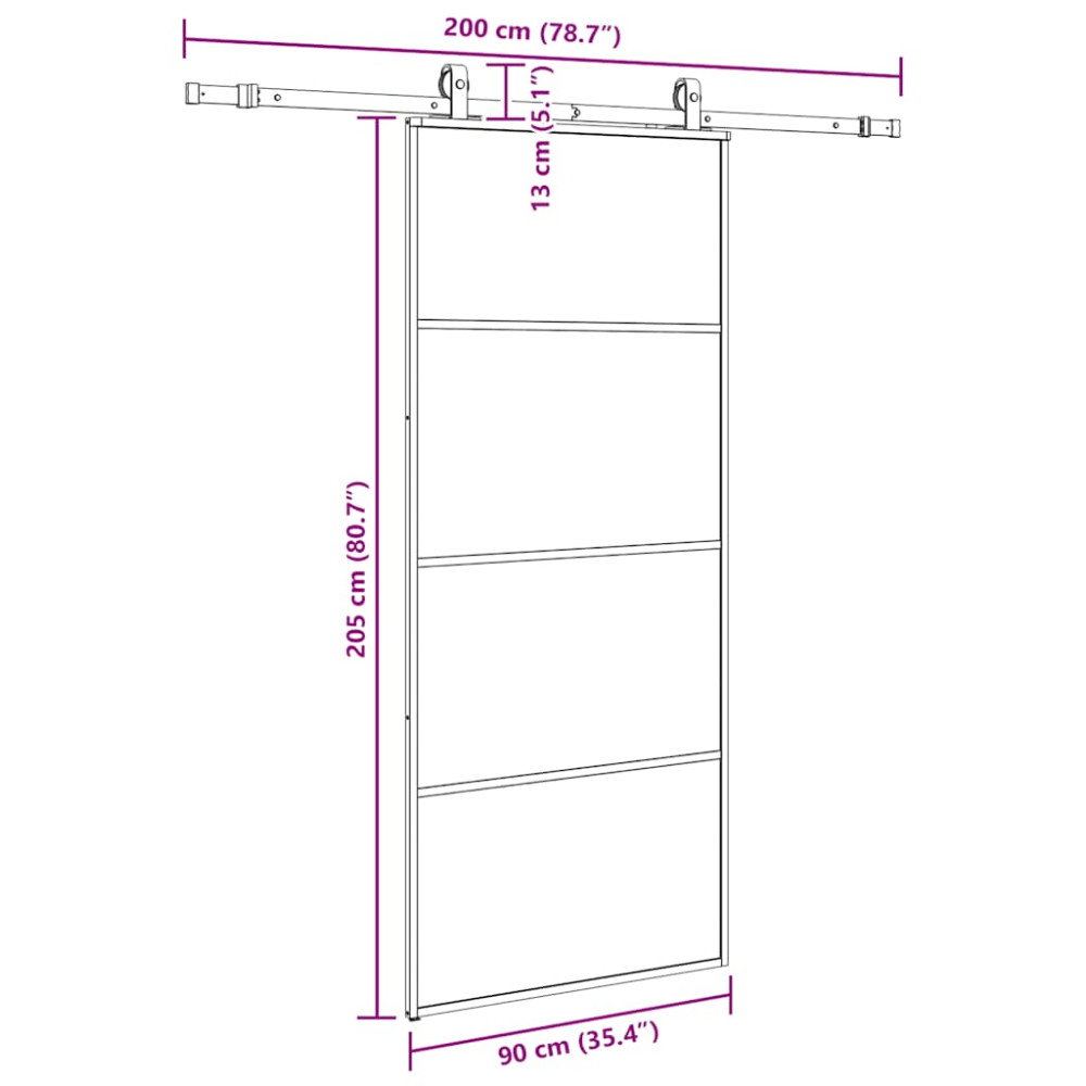 Produktbild för Skjutdörr med beslag svart 90x205 cm ESG-glas
