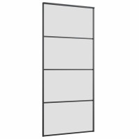 Produktbild för Skjutdörr med beslag svart 90x205 cm ESG-glas