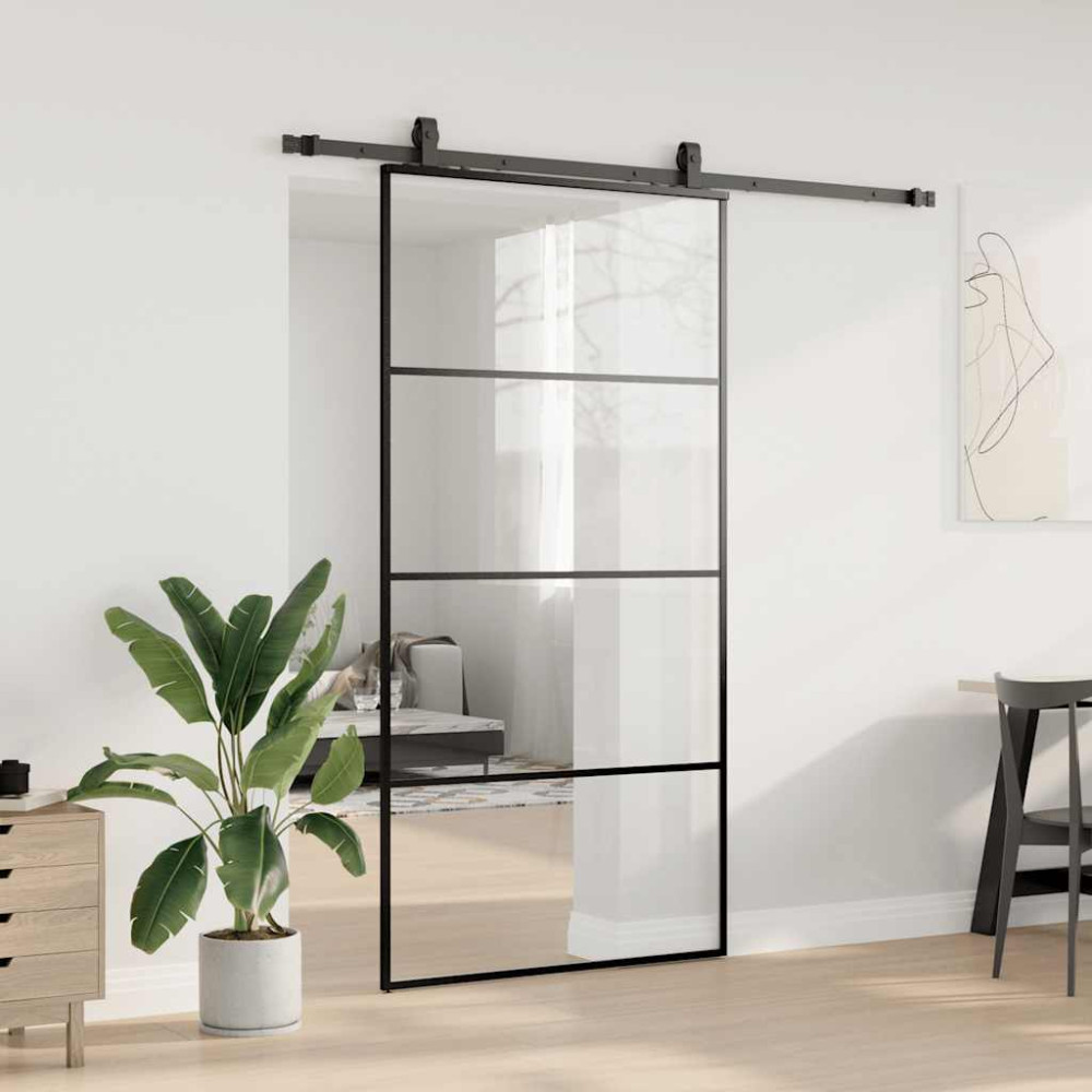 Produktbild för Skjutdörr med beslag svart 102,5x205 cm ESG-glas