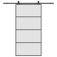Produktbild för Skjutdörr med beslag svart 102,5x205 cm ESG-glas