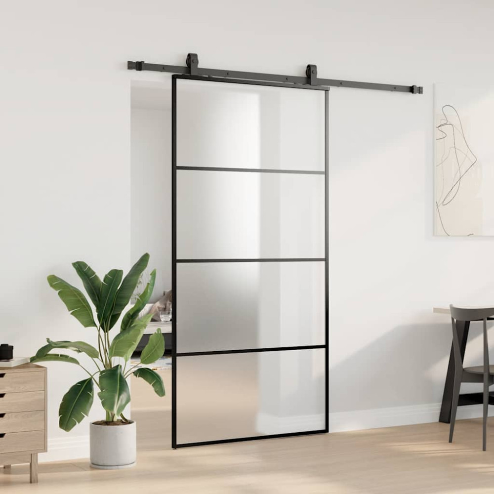 Produktbild för Skjutdörr med beslag svart 102,5x205 cm ESG-glas