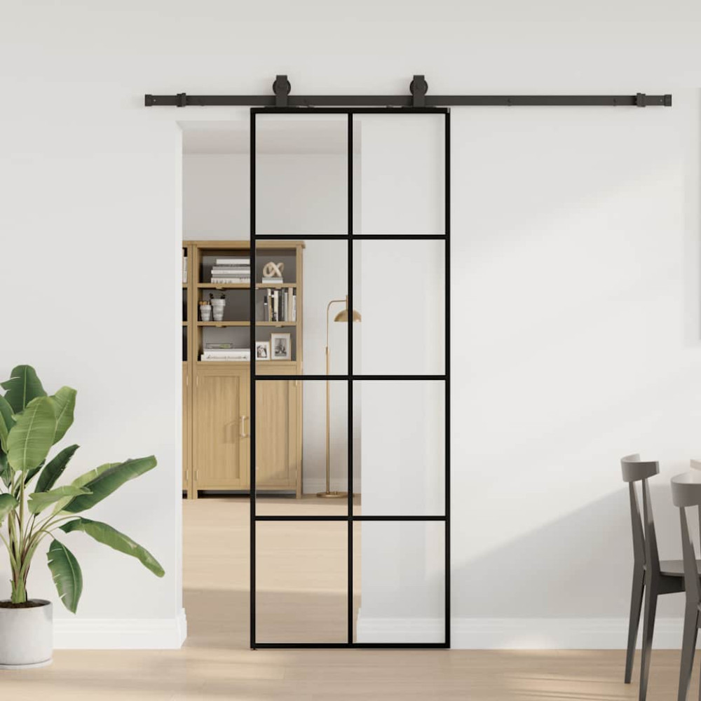 Produktbild för Skjutdörr med beslag svart 76x205 cm ESG-glas