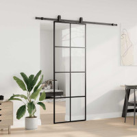 Produktbild för Skjutdörr med beslag svart 76x205 cm ESG-glas
