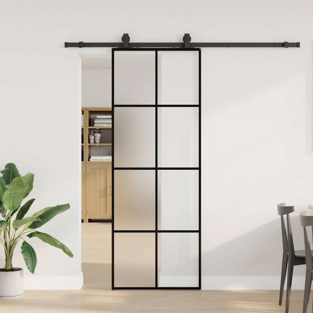 Produktbild för Skjutdörr med beslag svart 76x205 cm ESG-glas