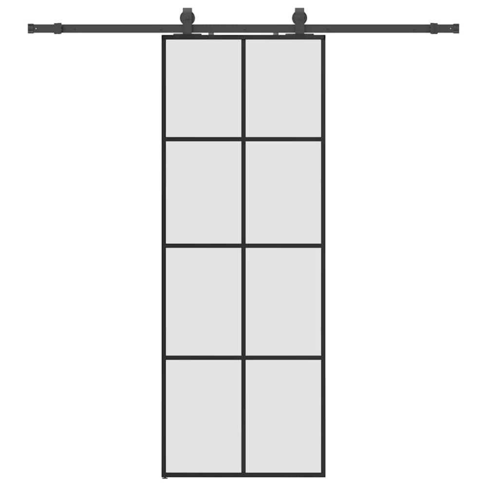 Produktbild för Skjutdörr med beslag svart 76x205 cm ESG-glas