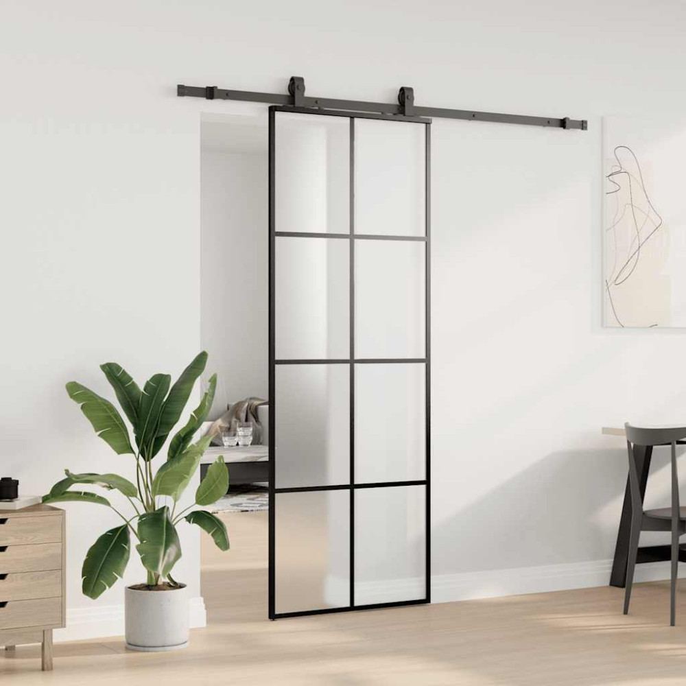 Produktbild för Skjutdörr med beslag svart 76x205 cm ESG-glas