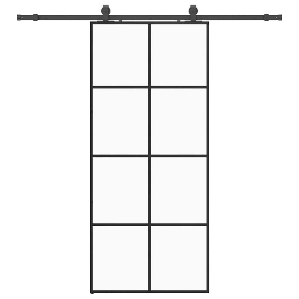 Produktbild för Skjutdörr med beslag svart 90x205 cm ESG-glas