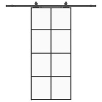 Produktbild för Skjutdörr med beslag svart 90x205 cm ESG-glas