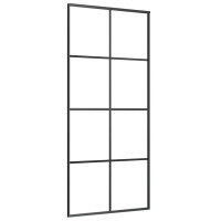 Produktbild för Skjutdörr med beslag svart 90x205 cm ESG-glas