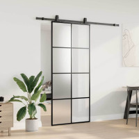 Produktbild för Skjutdörr med beslag svart 90x205 cm ESG-glas