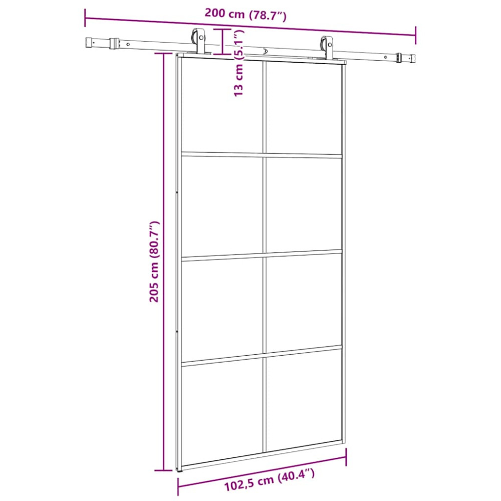 Produktbild för Skjutdörr med beslag svart 102,5x205 cm ESG-glas