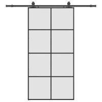 Produktbild för Skjutdörr med beslag svart 102,5x205 cm ESG-glas