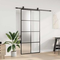 Produktbild för Skjutdörr med beslag svart 102,5x205 cm ESG-glas