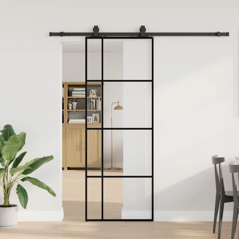 Produktbild för Skjutdörr med beslag svart 76x205 cm ESG-glas