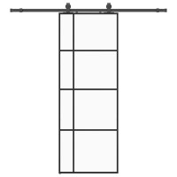 Produktbild för Skjutdörr med beslag svart 76x205 cm ESG-glas
