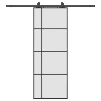 Produktbild för Skjutdörr med beslag svart 76x205 cm ESG-glas