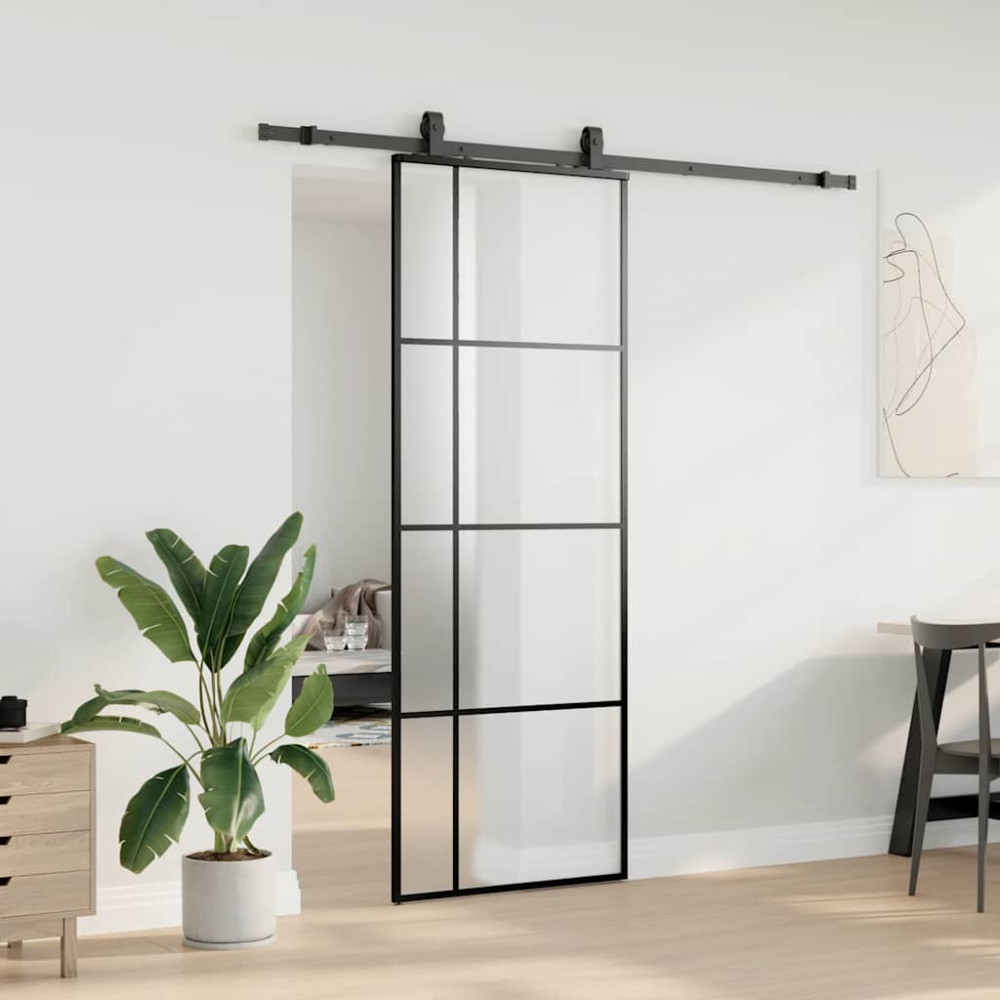 Produktbild för Skjutdörr med beslag svart 76x205 cm ESG-glas