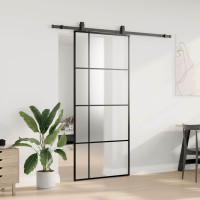 Produktbild för Skjutdörr med beslag svart 90x205 cm ESG-glas