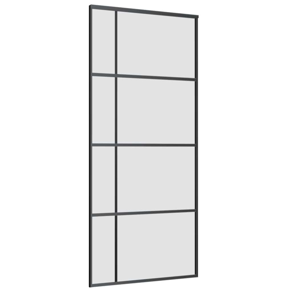 Produktbild för Skjutdörr med beslag svart 90x205 cm ESG-glas