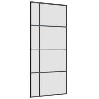 Produktbild för Skjutdörr med beslag svart 90x205 cm ESG-glas