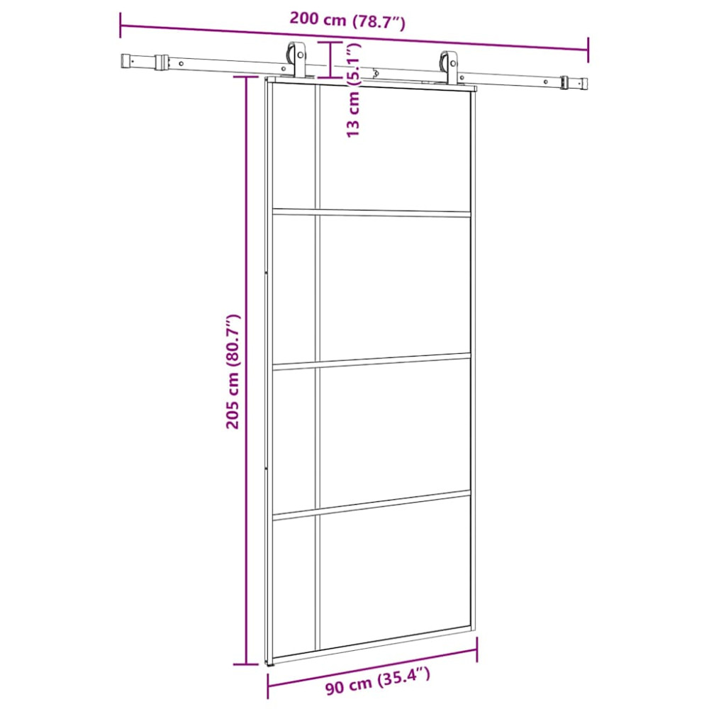 Produktbild för Skjutdörr med beslag svart 90x205 cm ESG-glas