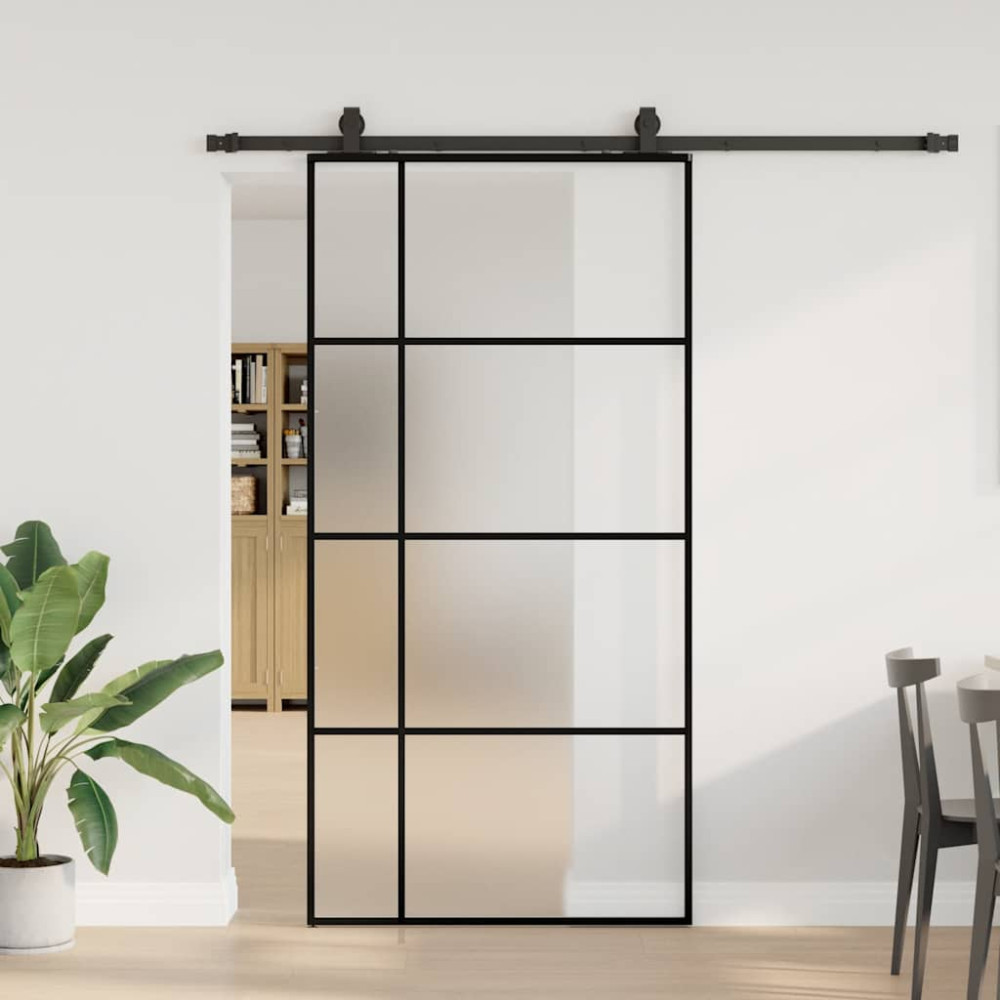 Produktbild för Skjutdörr med beslag svart 102,5x205 cm ESG-glas