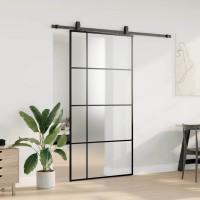 Produktbild för Skjutdörr med beslag svart 102,5x205 cm ESG-glas