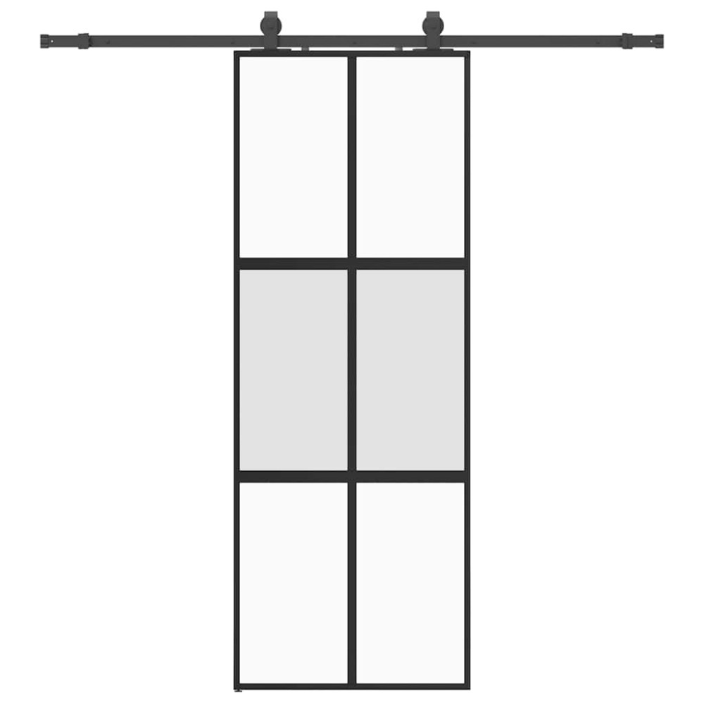 Produktbild för Skjutdörr med beslag svart 76x205 cm härdat glas