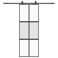 Produktbild för Skjutdörr med beslag svart 76x205 cm härdat glas