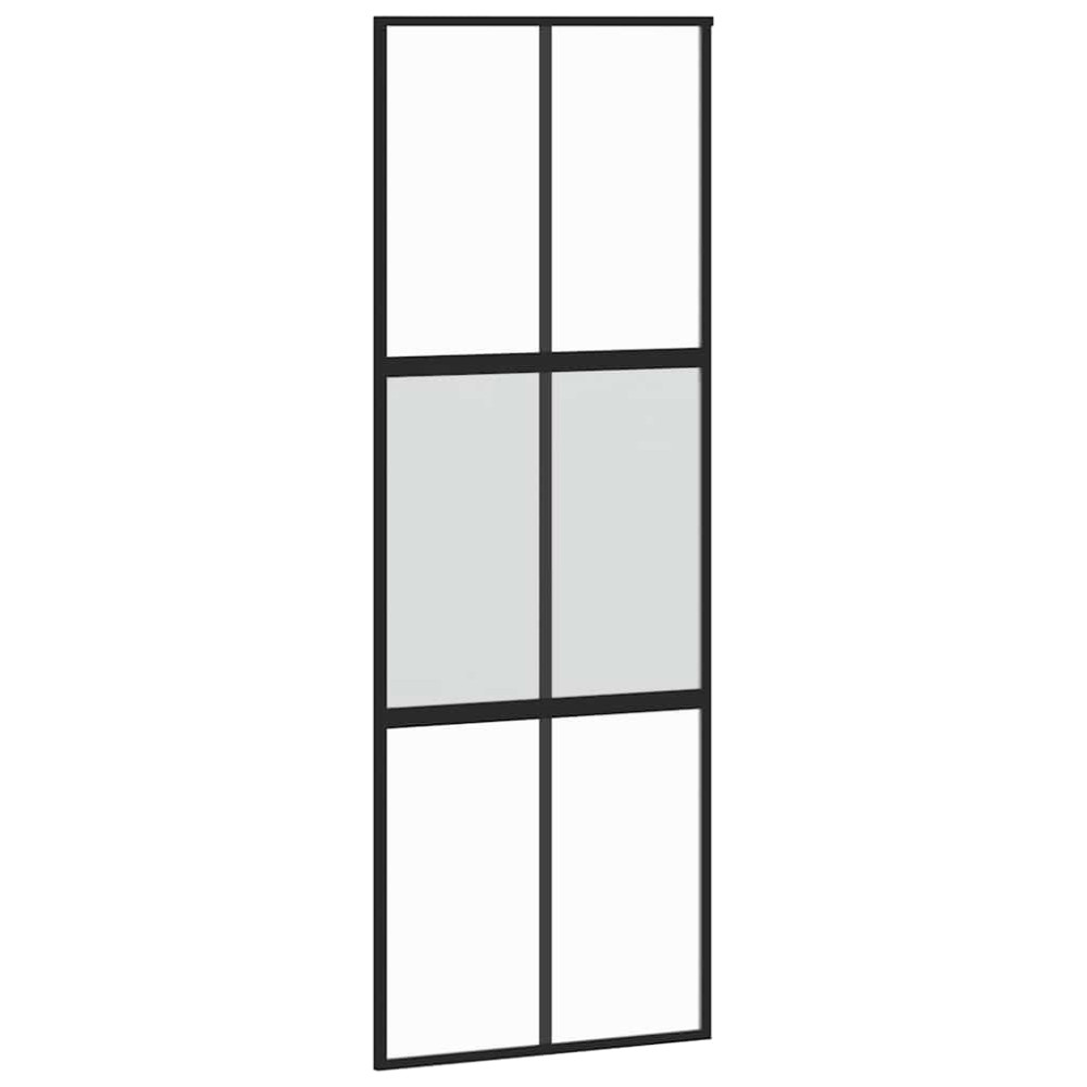 Produktbild för Skjutdörr med beslag svart 76x205 cm härdat glas